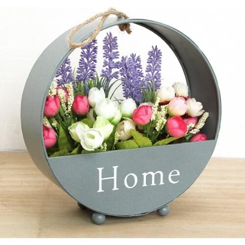 Creative Wrought Iron Round Wall Hanging Wall Living Room Flower Pot Decoration Storage Flower Basket Wall Mount