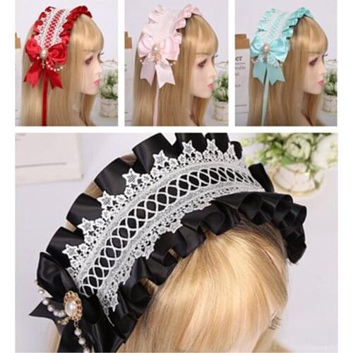 Japanese ins Lolita girl fabric lattice lace bow hairpin headband hairband hair accessories modeling auxiliary hairpin wholesale
