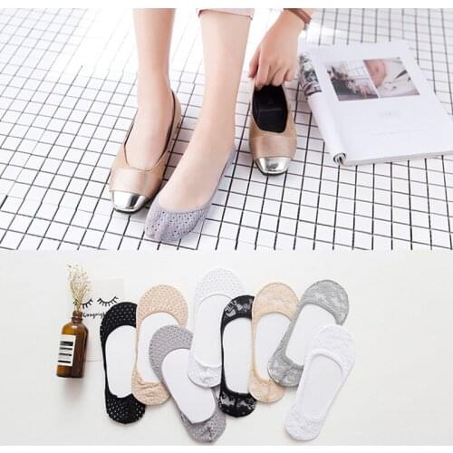 ZDL-132 Womens Cotton Lace Antiskid Invisible Liner Summer Style Mesh Breathable Socks 10 Pairs