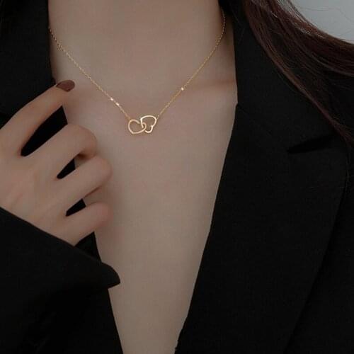 New Love Double Heart-shaped Connected Hollow Pendant Necklace Light Luxury Female Clavicle Alloy Chain Gift