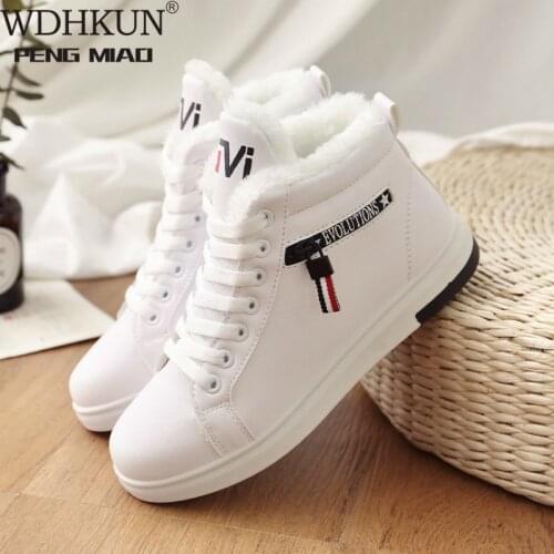 2020 Winter Boots Women Ankle Boots Warm PU Plush Winter Woman Shoes Sneakers Flats Lace Up Short Snow Boots Botas De Mujer