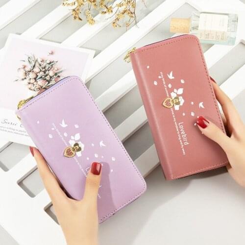 Womens Long Wallet 2021 New High-capacity Pure Double Zipper Handbag Love Printed Mobile Phone Bag