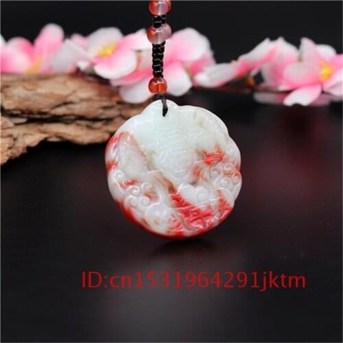 Necklace Women Carved Fashion Natural Pendant Chinese Hand Carp Amulet Jadeite Charm for White Jade Jewelry Gifts Red Men Pisces