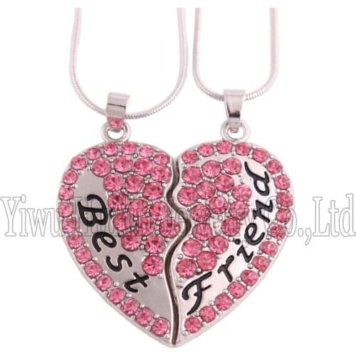 1.5"*1.5" 1set/2pcs Best Friend crystal Break Heart Forever BFF pendant with Snake chain necklace for Best Friends Gift Jewelry