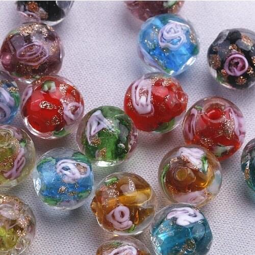 100 Round Lampwork Murano Glass Flower Loose Beads 10mm FASHION