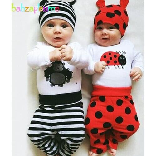 3PCS/0-18Months/Spring Autumn Baby Girls Boys Clothes Cartoon Cute Infant Romper Bodysuit+Pants+Hats Newborn Clothing Set BC1006