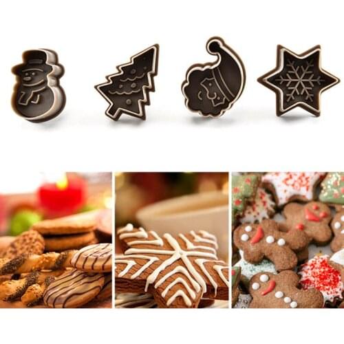 4pcs Baking Acccessories Christmas Pattern Shapes Cookie Cutter Pastry Chocolates Cake Fondant Mold Kitchen Tools Biscuit Gadget