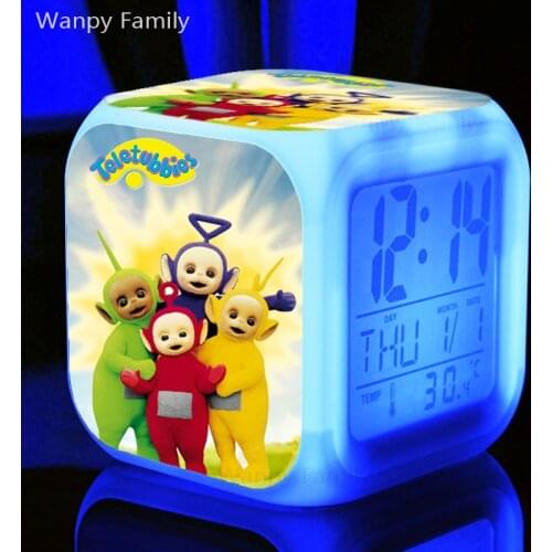 Very Cute Teletubbies Alarm Clock 7 Color Glowing LED Digital Alarm Clock Kids Birthday Gift Multi-fonction Watches Clock