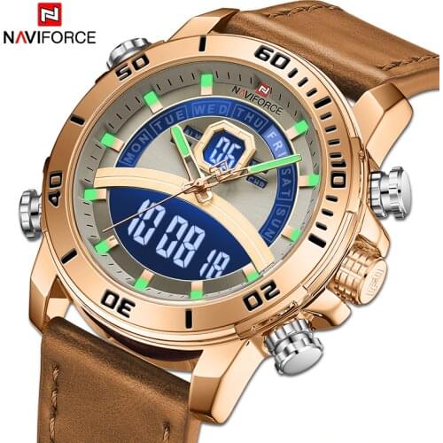 NAVIFORCE Men Sport Watches Military Luminous Digital Quartz Wristwatch Male Luxury Gold 3ATM Waterproof Clock Relogio Masculino