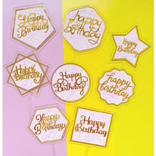 Baby Shower Happy Birthday Acrylic Cake Topper Pink Star Baking Cake Topper for Kids Birthday Party Cake Decoration Supplies New
