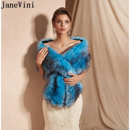 JaneVini Elegant Faux Fur Shawl Bridal Wedding Wraps Winter Warm Cloak Jackets for Evening Party Bolero Fourrure Real Pictures