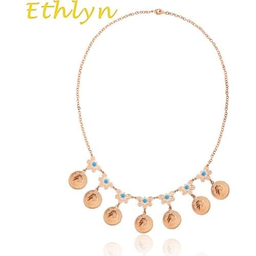 Ethlyn Iran coins chain necklace Gold Color Iran 5 Pahlavi - Mohammad Reza Pahlavi Coins chain for ladies