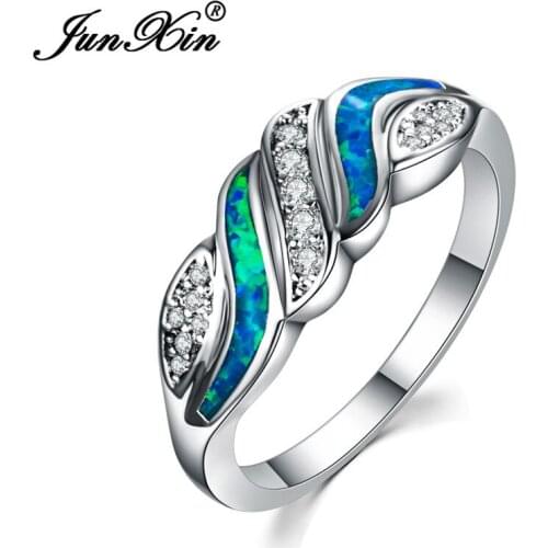 Dainty Angel Wings Rings For Women Men Rainbow Blue White Fire Opal Ring Silver Color Birthstone Wedding Bands Bride Jewelry
