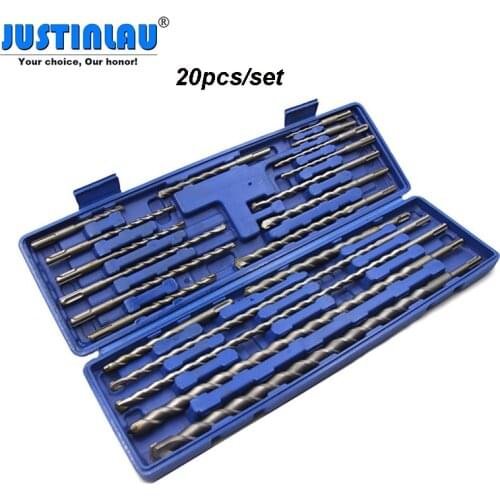 JUSTINLAU 20 piece Electric Hammer Drill suit SDS PLUS Drill Impact Chisel Cement Plastic Box electric Tool Accessories