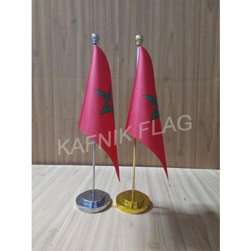 KAFNIK,Morocco Office table desk flag with gold or silver metal flagpole base 14*21cm country flag free shipping