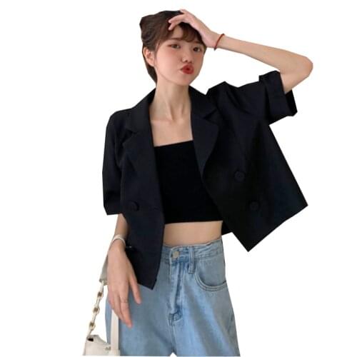 Short Black Small Suit Overcoat Female Summer Thin Suit Jacket 2021Sundress New Casual Double-Breasted Womens Suit Coat Fashion