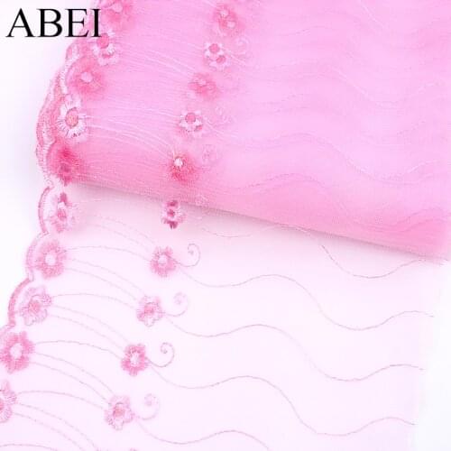 2yards/lot 24cm Width Pink Lace Trims Embroidered Organza lace Ribbon Dress Edge Wrapping Garments Accessories