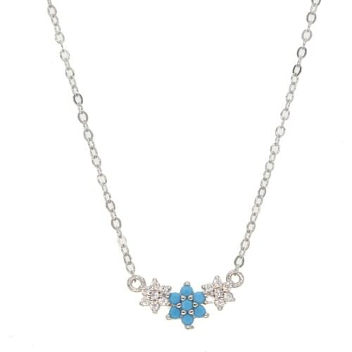 Mini turquoises pendants 925sterling silver blue white flowers charm fine jewelry for women sexy delicate tiny cz cute necklace