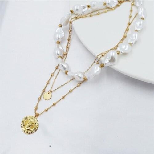 Punk Multi Layered Pearl Choker Necklace Collar Statement Virgin Mary Coin Pendent Necklace Women Jewelry For Gift
