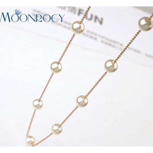 MOONROCY Rose Gold Color Free Shipping Fashion Crystal Necklace Jewelry wholesale Imitation pearl necklace For women gift