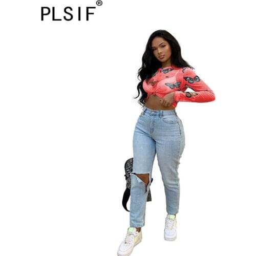 2020 new style beautiful style animal print lady t-shirt o-neck long sleeve sexy see-through tees high street chic sexy tees