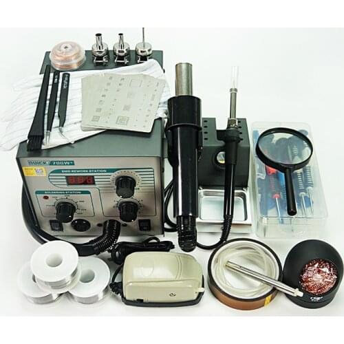 Original Quick 706W+ Hot Air Gun Soldering Iron Anti-static Temperature Lead-free Rework Station 2 in 1 With 3 Nozzles and Kit