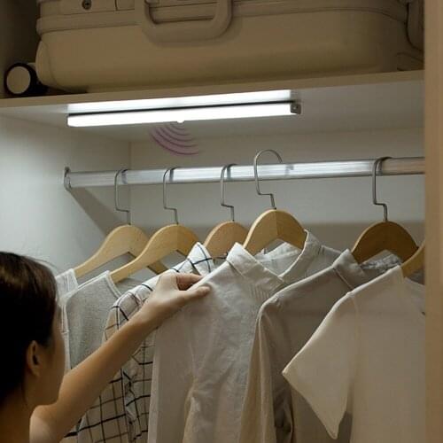 LED Closet Light 60LED Rechargeable Motion Sensor Cabinet Night Light Bar with Large Battery for Stairs Wardrobe Kitchen Hallway