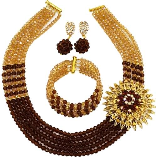 Popular brown and champagne gold african jewelry set