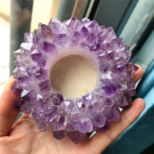 Natural Amethyst candlestick handmade Calcite Clear Quartz candle holder Natural crystal stone Party Wedding Dinner Home Decor