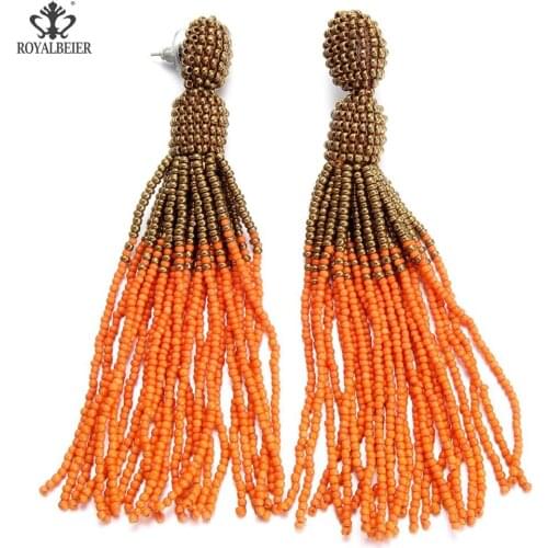 ROYALBEIER New Arrivals Latest Personality Design Small Glass Beads Earrings For Party Jewelry Dangle Drop Women Long Earrings