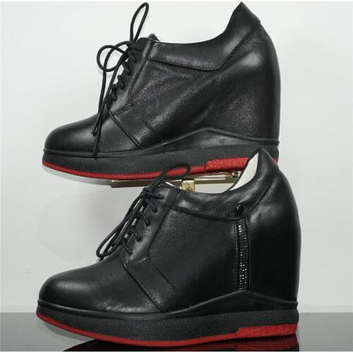 2021 Platform Creepers Women Lace Up Genuine Leather Wedges High Heel Pumps Shoes Female Round Toe Fashion Sneakers Casual Shoes