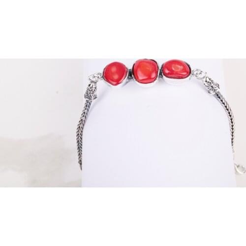 UM US JEWELRY Coral Natural Stone Handmade 925 Sterling Silver Women Wristbands