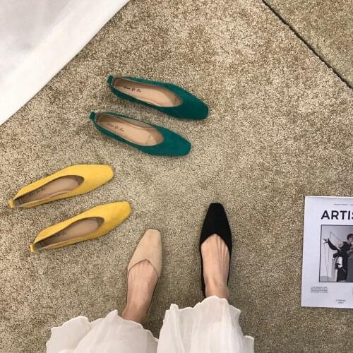 Womens shoes single shoes womens 2020 new autumn square toe shallow suede flat shoes moccasin moccasin