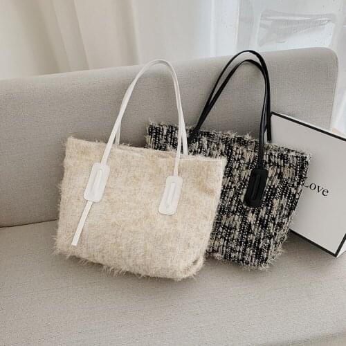 Fashion New Splicing Color Plush Women Large Capacity Handbags Portable Totes Lady Daily Shoulder Shopping Bags