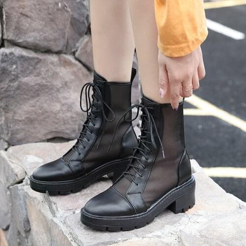 Women High Heeled Sandals Boots Thick Heel Gladiator Buckle Ankle Boot Black white boots Spring/Autumn Shoes for Women LJB169
