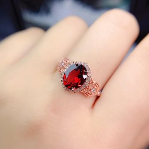 8X10mm natural garnet female ring pigeon blood red 925 silver inlaid ladies jewelry new adjustable size Anillos Mujer