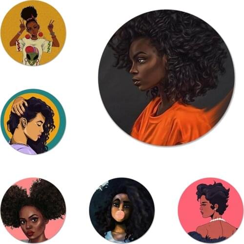 Afro Girls Icons Pins Badge Decoration Brooches Metal Badges For Clothes Backpack Decoration 58mm