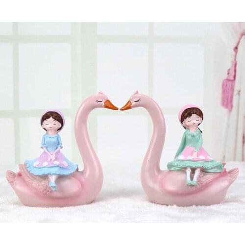 1PC Lovely Pink Swan Girl Ornament Resin Craft Home Decoration Furnishings Cake Baking Decor Ornament Brithday Gift MK 033