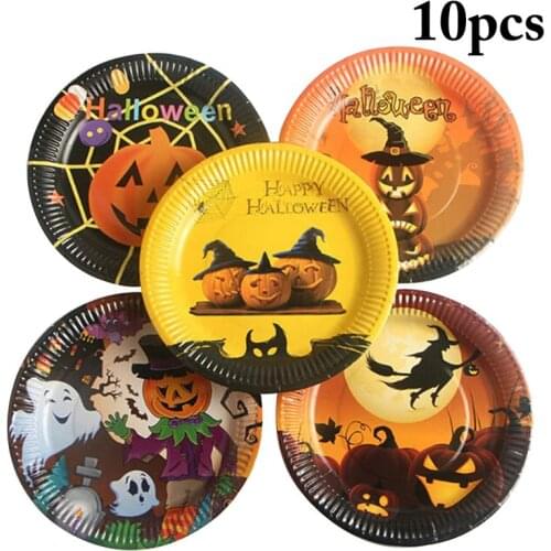 10pcs/Set Halloween Plate Cute Pumpkin Paper Plates Halloween Party Decoration Festival For Kids Tableware Party Supplies