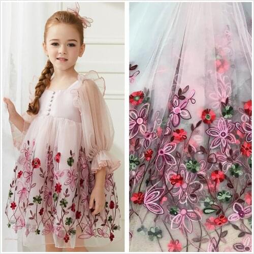 2 Yards Colorful Flower Lace Embroidery French Tulle lace Fabric For DIY Sewing Summer Dress Dance Prom Flower Girl Curtain