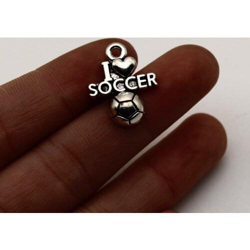 20pcs Wholesale Price I Love Soccer Charms 16*20mm Antique Silver Plated Ball Pendant For Handmade Jewelry Accessories