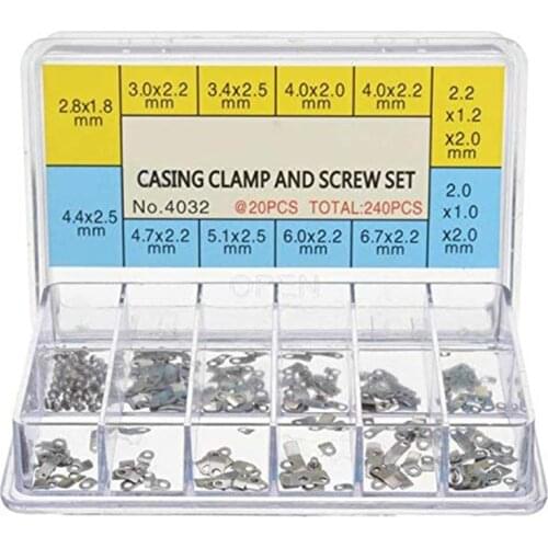240Pcs Watch Casing Clamp Movement Adapter Securing Screw Washer Repair Part Tools with Box for ETA 2824 2836 2846