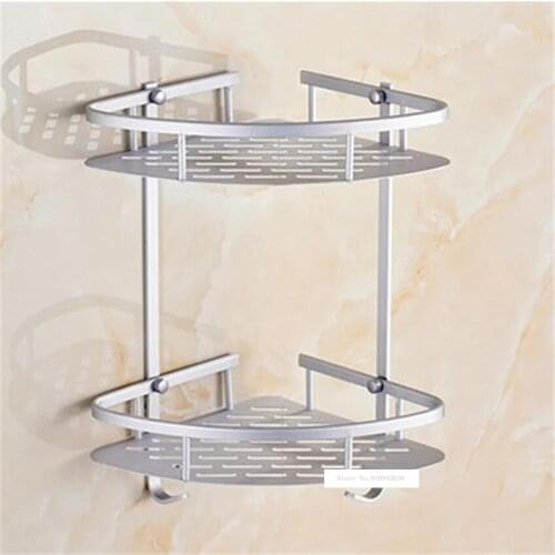 8009 Washroom 2-Tier Shampoo Corner Storage Rack Holder Organizer Bathroom Space Aluminum Polishing Shelf Bath Accessory Sets