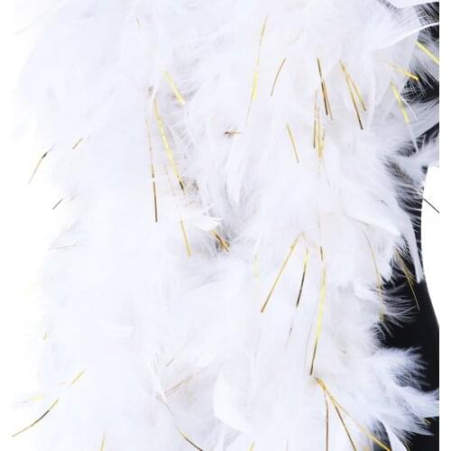 90gram White Turkey Feather Boa 2 meter Natural Turkey Marabou Feather Scarf with gold/silver wire Ribbon for Wedding Carnival