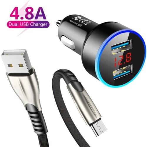 Car Chargers 2 Ports LCD Display Fast Charging For Samsung S20 Huawei 9A iPhone 11 8 Plus Aluminum Dual USB Car-charger Adapter