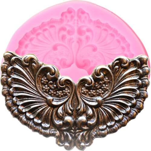 Large Mirror Image Wings Medallion Silicone Molds Frame Border Fondant Cake Decorating Tools Resin Clay Candy Chocolate Moulds
