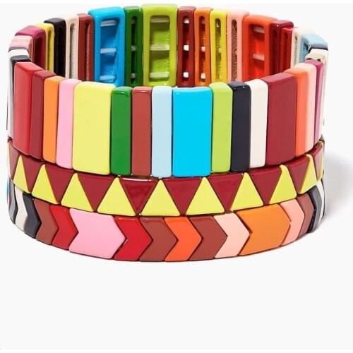 Bohemian Bracelet Handmade Friendship Braided Stackable Enamel Rainbow Tile Bracelet Fashion Street Photography Bangles Dropship