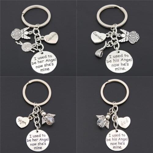 1pc Angel Charms Keychains Gift For Mom Dad With Words Memorial Keyring I Used To Be Her/his