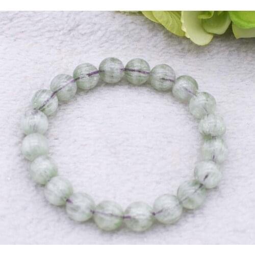 8-12mm AAAAAA Natural Fuorite Crystal Green Feather Fuorite Loose Beads Wholesales Bracelet 8" Free Shipping