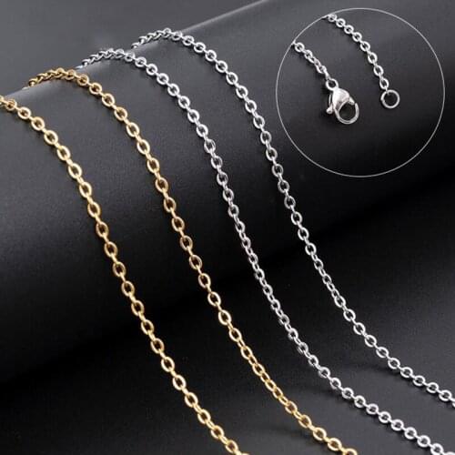 10pcs/lot Chains Necklace 2mm Men Women Gold Color Stainless Steel Link Cuban Chain Necklaces For Jewelry DIY Making 45 50 cm